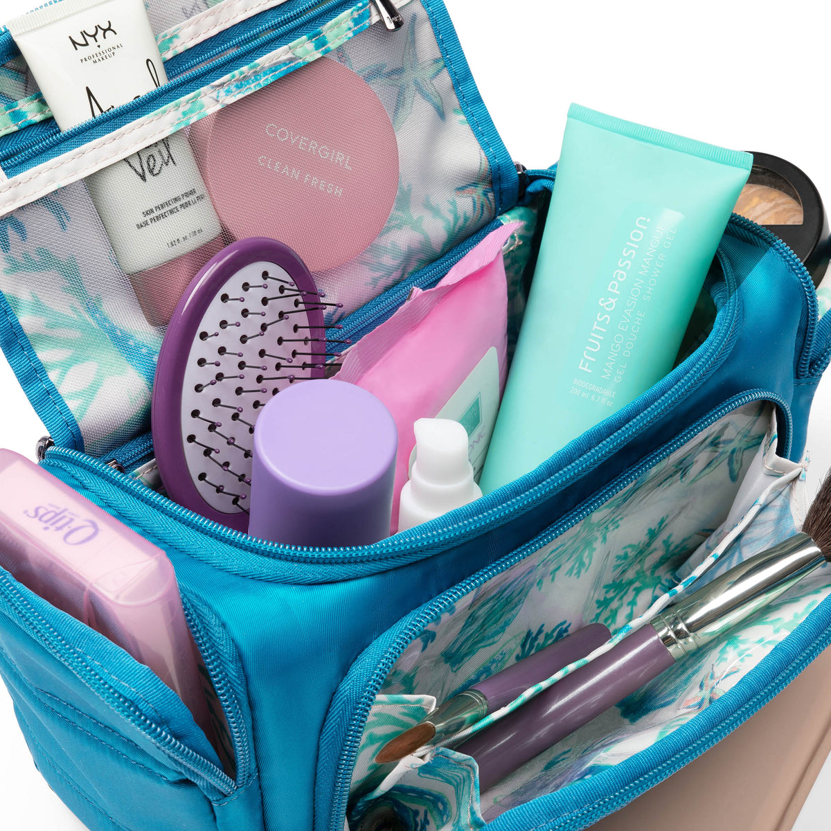 Pink/Blue Checkered Makeup Bag Travel Toiletries Organizer Case